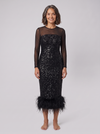 Women's Midi Dress – Sequin Feather-Trim Christmas Party
