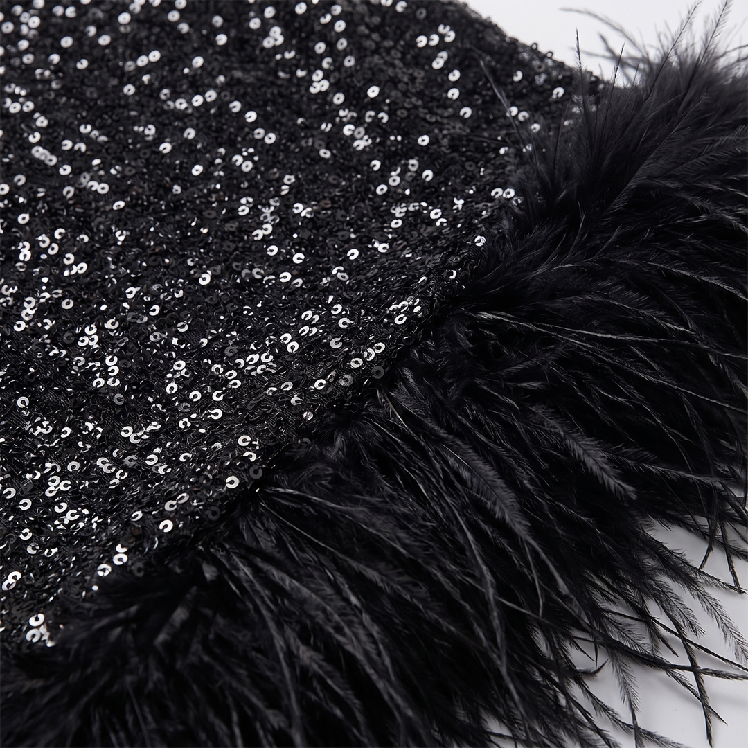 Women's Midi Dress – Sequin Feather-Trim Christmas Party