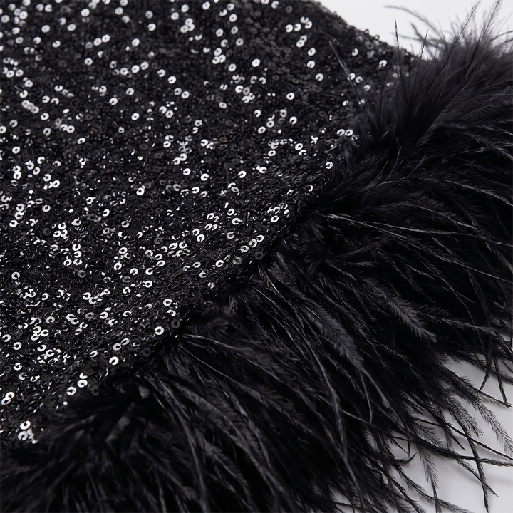 Women's Midi Dress – Sequin Feather-Trim Christmas Party