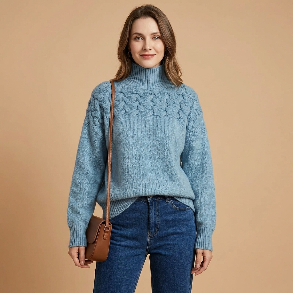 Women's Jumper – Cable-Yoke Turtleneck Oversized Knit