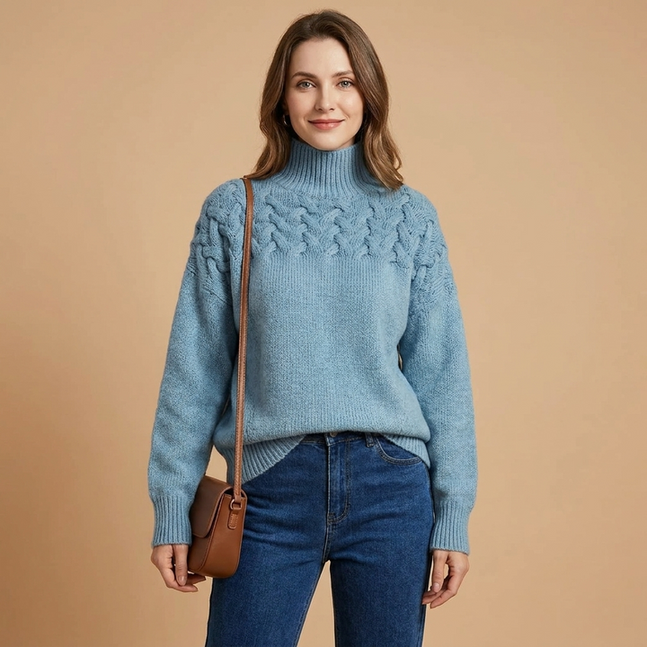 Women's Jumper – Cable-Yoke Turtleneck Oversized Knit