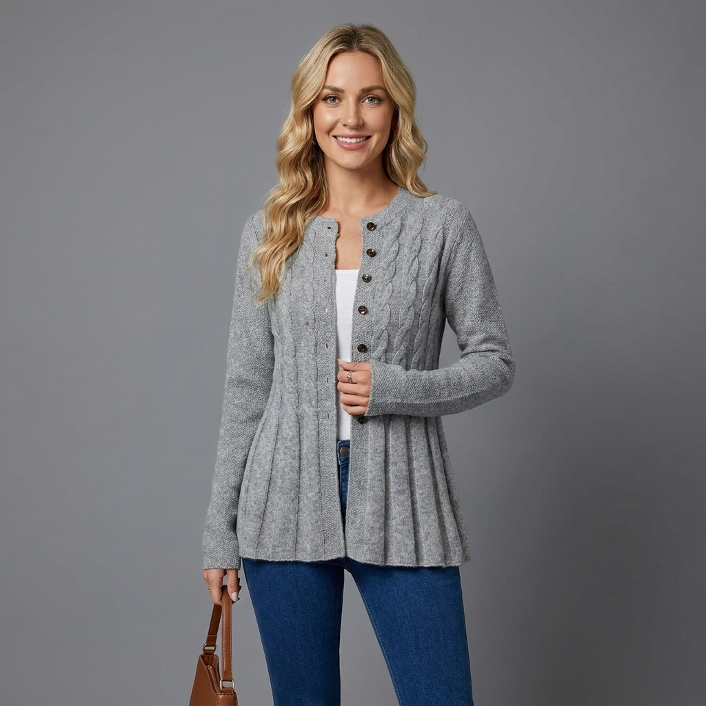 Women's Cardigan – Cable-Knit Fitted Peplum Button