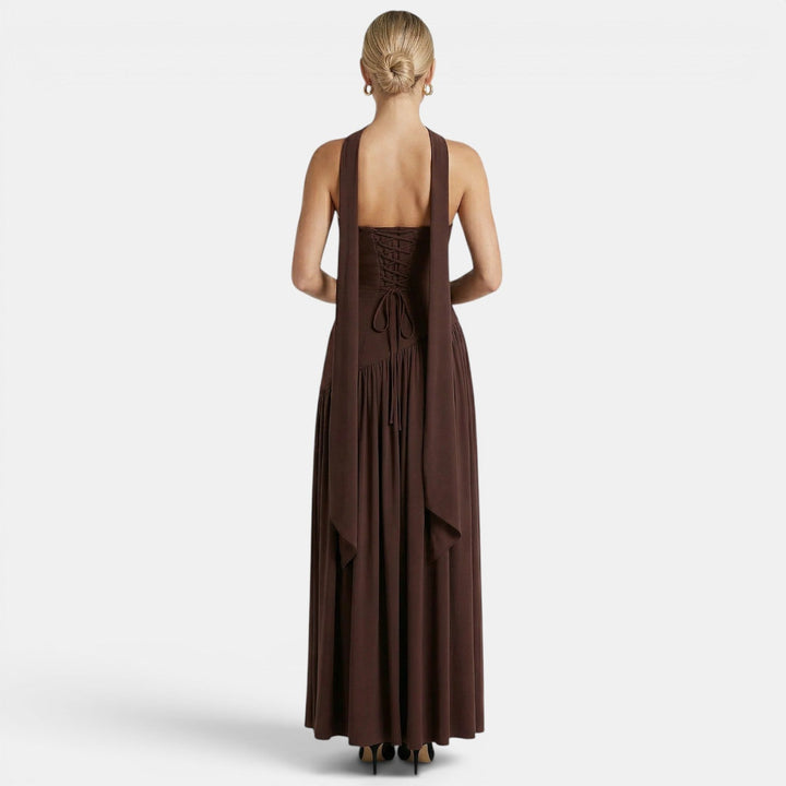 Womens Fashion Style - Women's Strapless Maxi Dress with Asymmetric Draping - product view 3