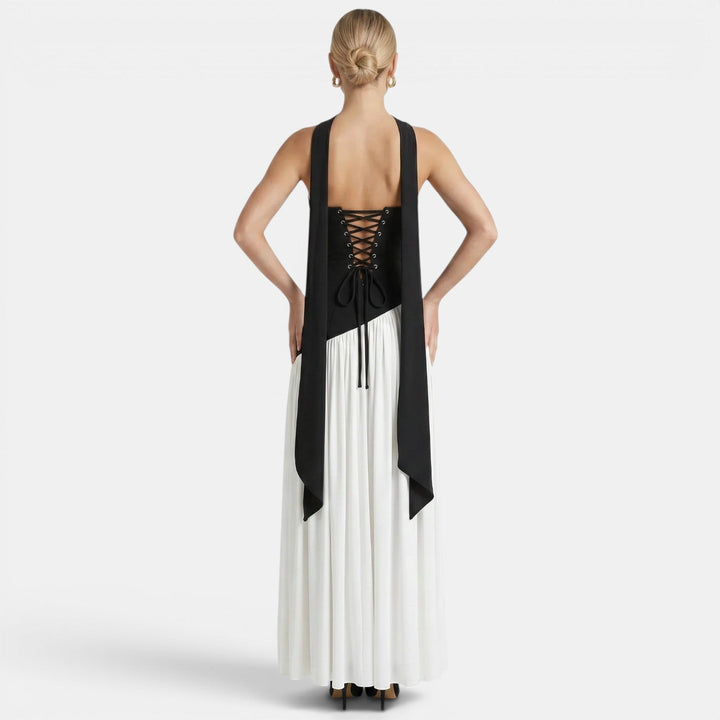 Womens Fashion Style - Women's Strapless Maxi Dress with Asymmetric Draping - product view 7