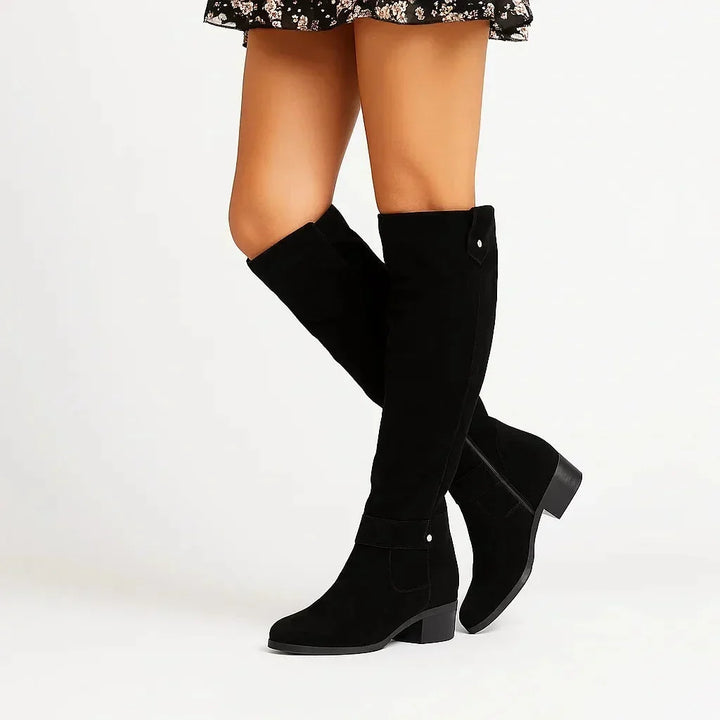 Women's Knee-High Suede Boots – Block Heel