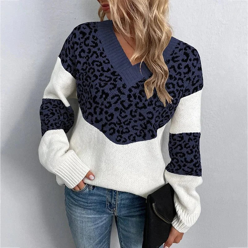 Women's Leopard Print Sweater – V-Neck
