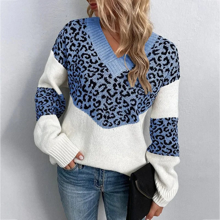 Women's Leopard Print Sweater – V-Neck