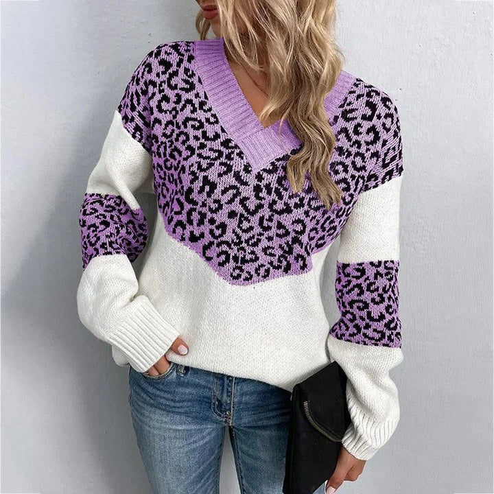 Women's Leopard Print Sweater – V-Neck