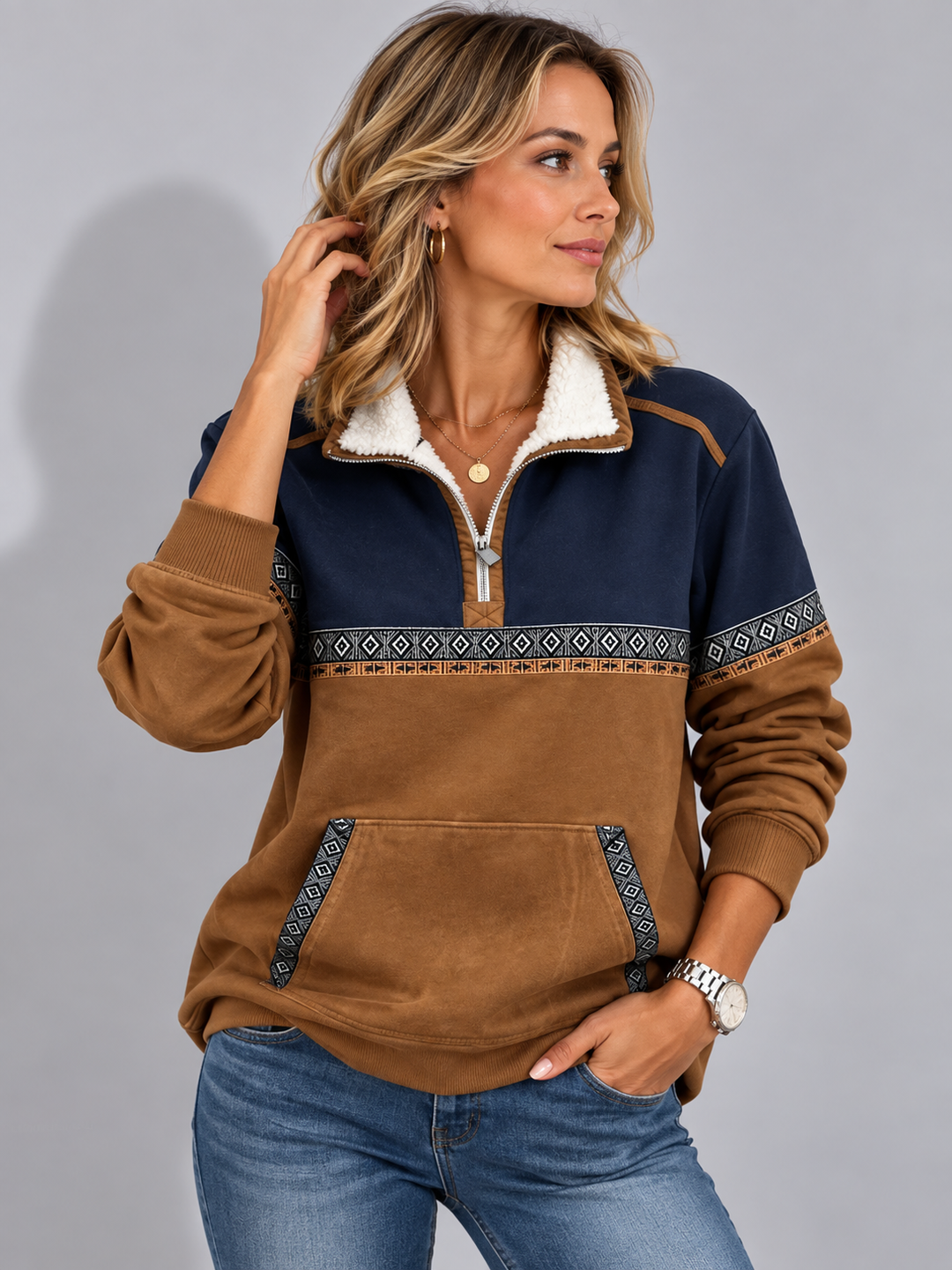 Women's Jumper – Half-Zip Fleece-Lined Relaxed