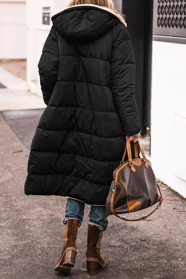 Women's Puffer Coat, Reversible Long Sherpa