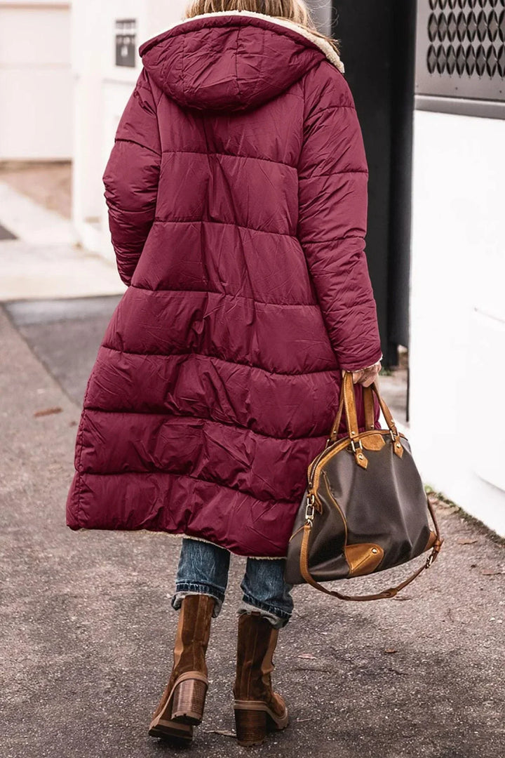 Women's Puffer Coat, Reversible Long Sherpa