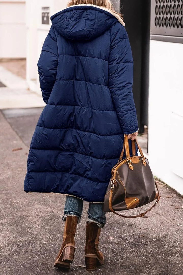 Women's Puffer Coat, Reversible Long Sherpa