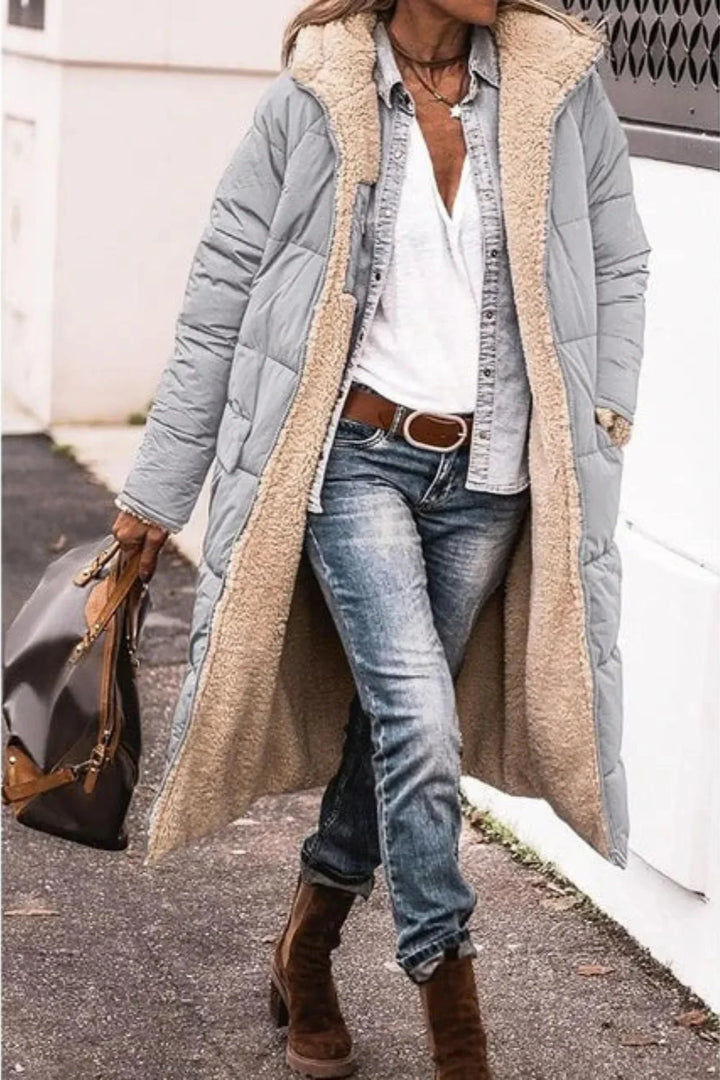 Women's Puffer Coat, Reversible Long Sherpa