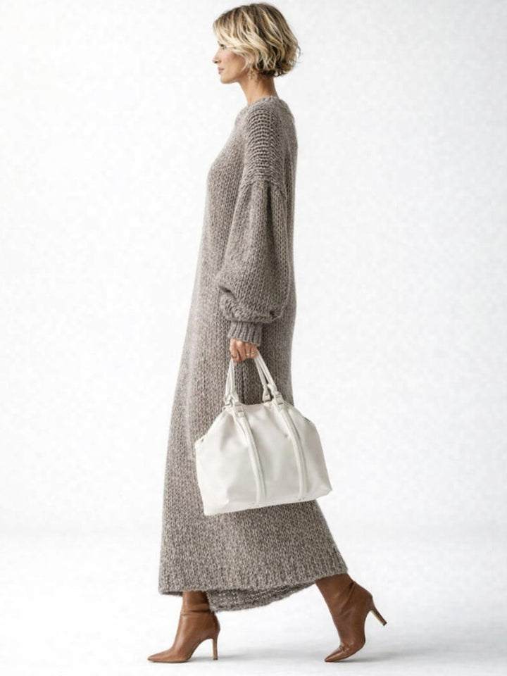 Women's Knitted Dress – Oversized Ribbed Knit Maxi