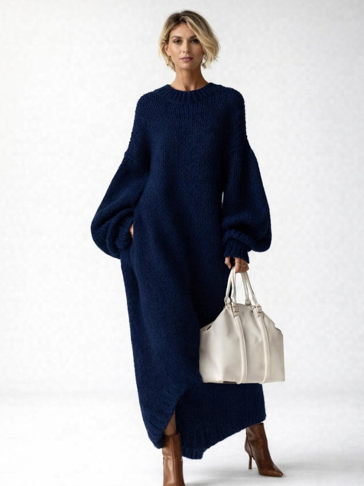 Women's Knitted Dress – Oversized Ribbed Knit Maxi