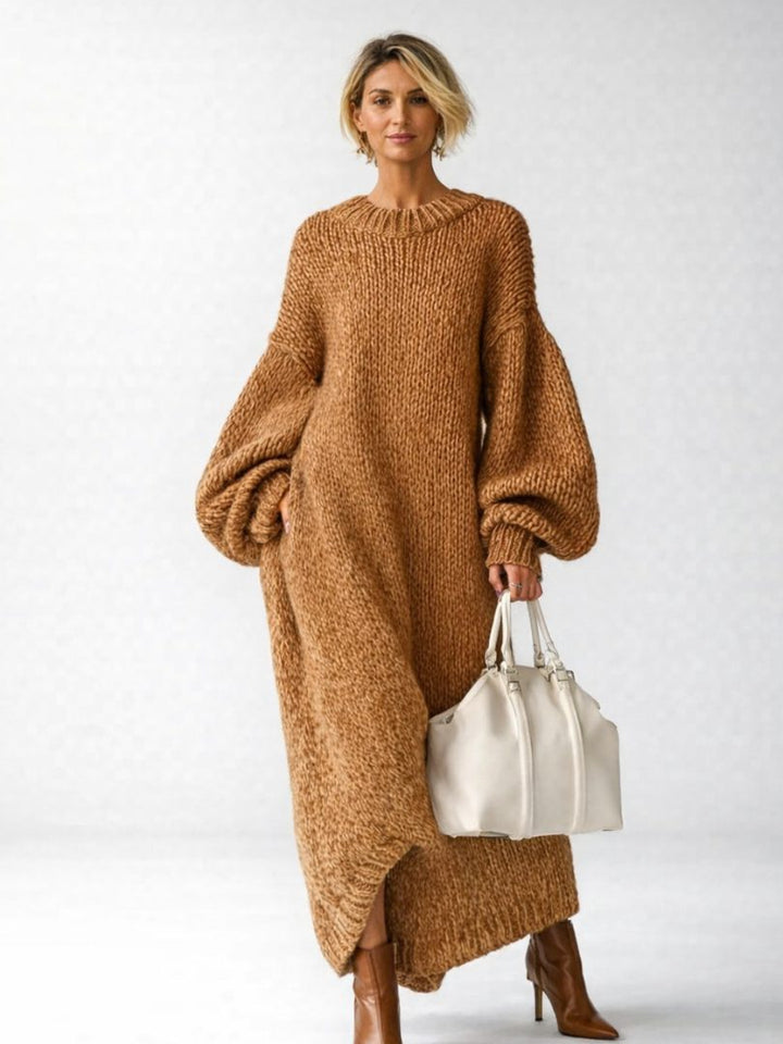 Women's Knitted Dress – Oversized Ribbed Knit Maxi