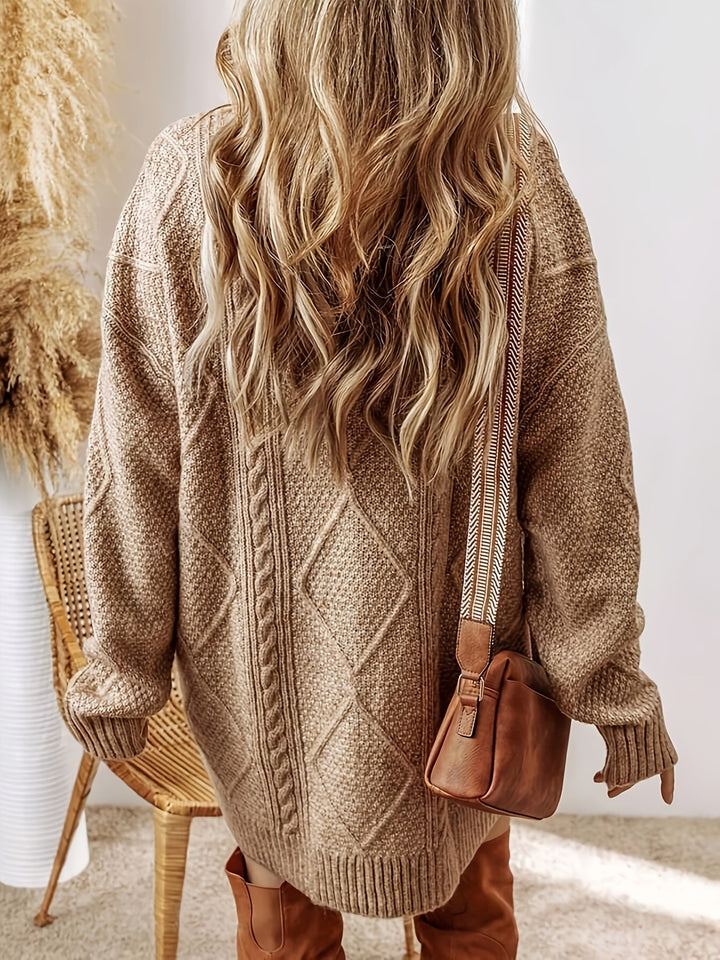Women's Knitted Dress – Oversized Cable Knit Mini Winter