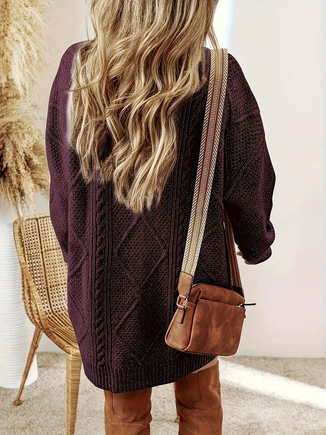 Women's Knitted Dress – Oversized Cable Knit Mini Winter