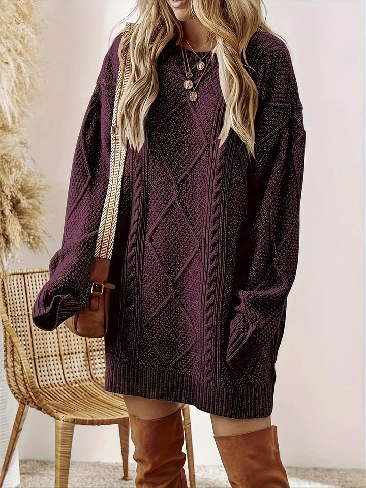 Women's Knitted Dress – Oversized Cable Knit Mini Winter