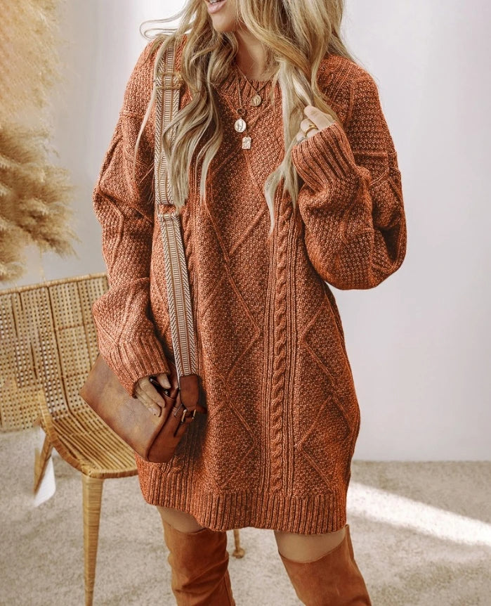 Women's Knitted Dress – Oversized Cable Knit Mini Winter