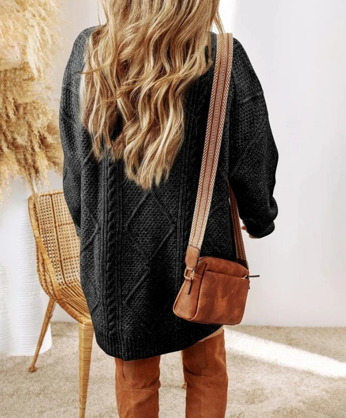 Women's Knitted Dress – Oversized Cable Knit Mini Winter