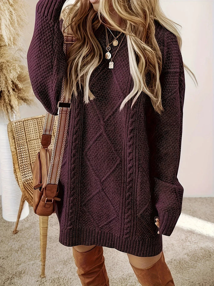 Women's Knitted Dress – Oversized Cable Knit Mini Winter