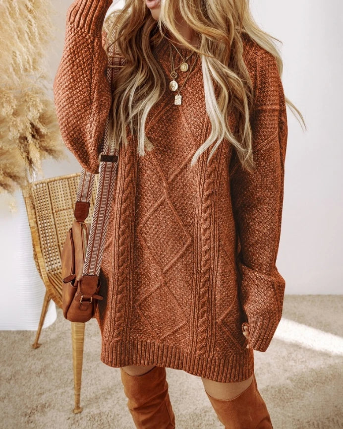 Women's Knitted Dress – Oversized Cable Knit Mini Winter