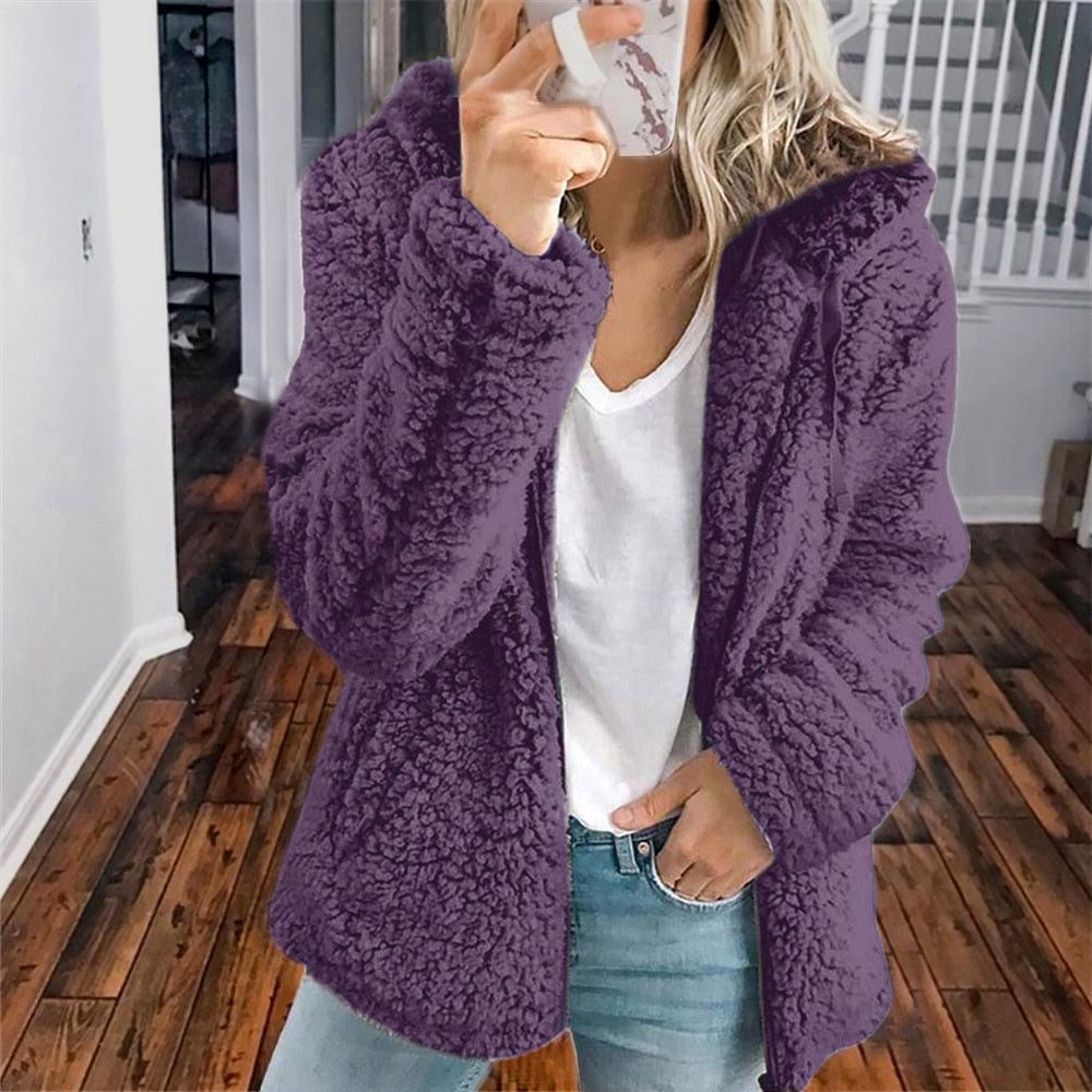 Women's Jacket – Oversized Hooded Textured Fleece