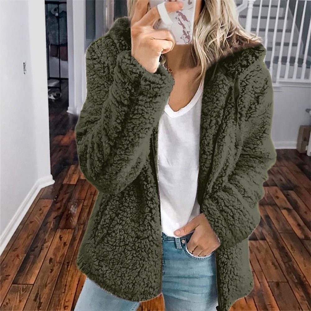 Women's Jacket – Oversized Hooded Textured Fleece