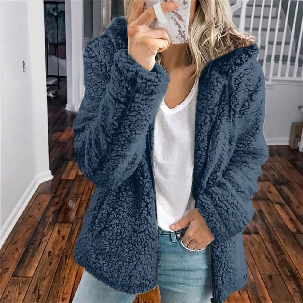 Women's Jacket – Oversized Hooded Textured Fleece