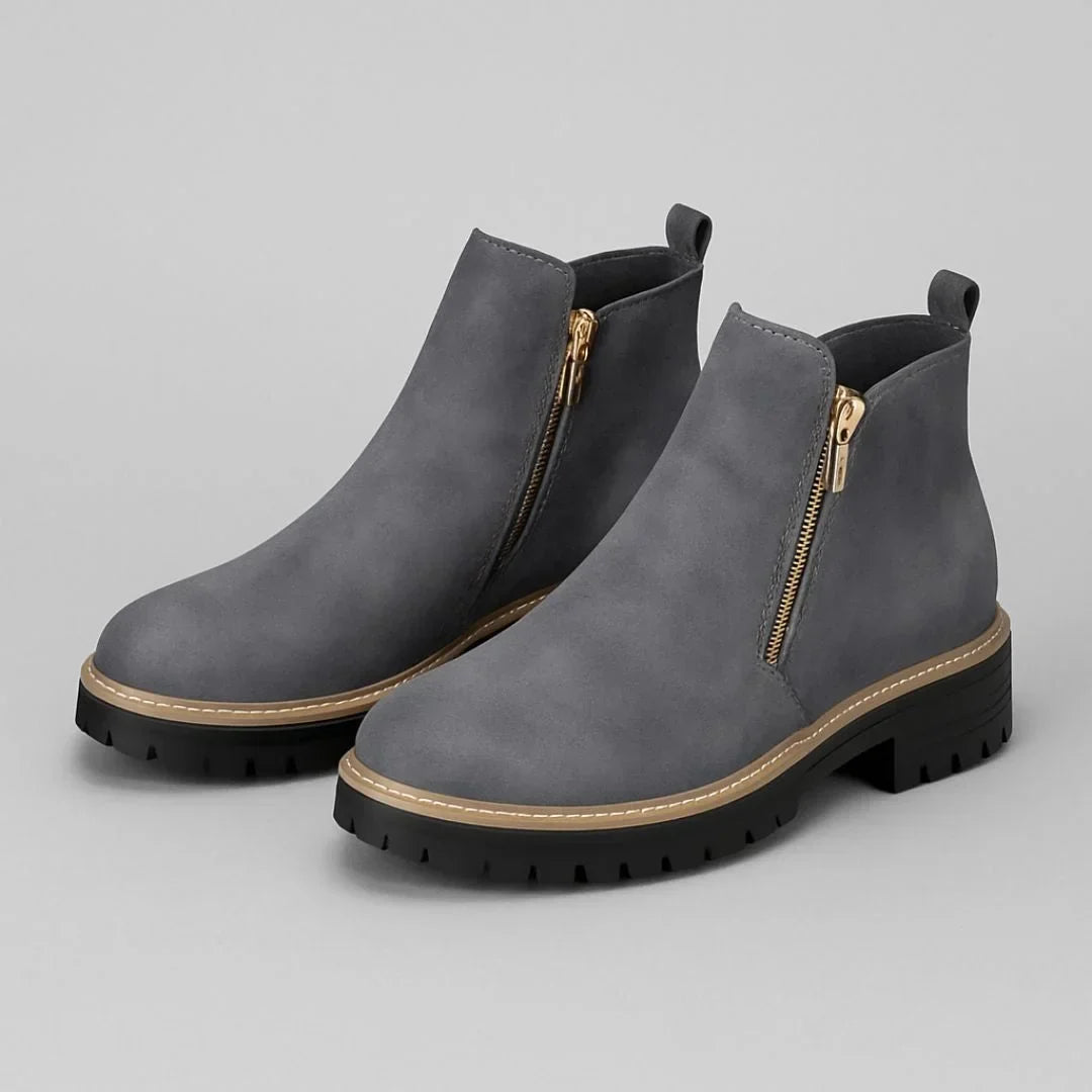Women's Suede Side Zip Ankle Boots – Gold-Tone Zipper