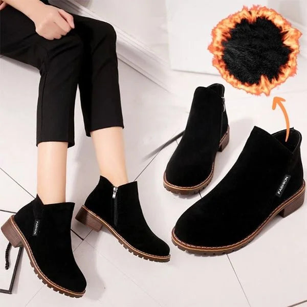 Women's Suede Side Zip Ankle Boots – Warm Lining