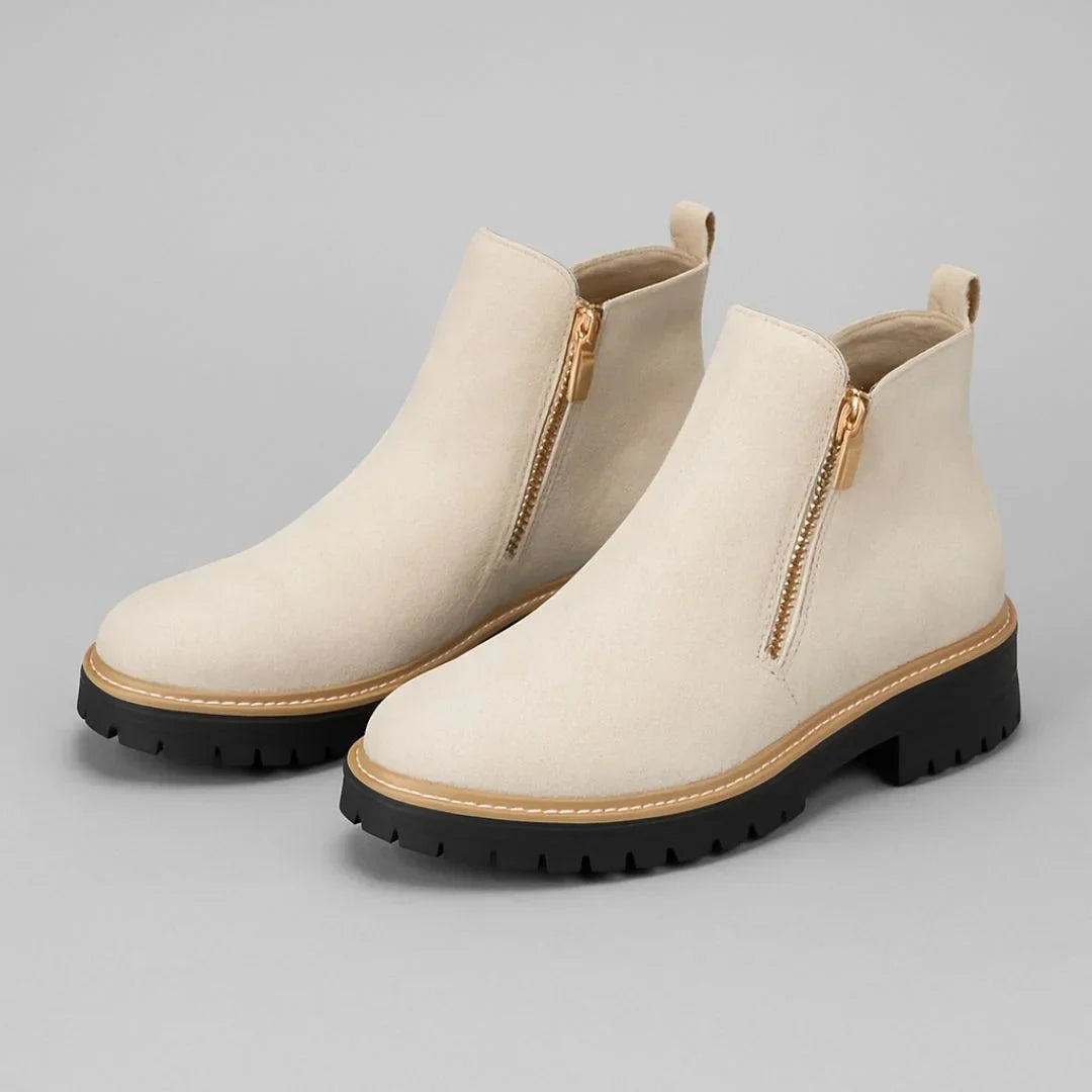 Women's Suede Side Zip Ankle Boots – Gold-Tone Zipper