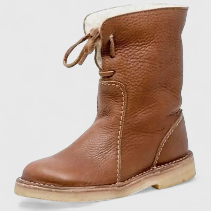 Women's Faux Leather Lace-Up Ankle Boots – Sherpa Lining