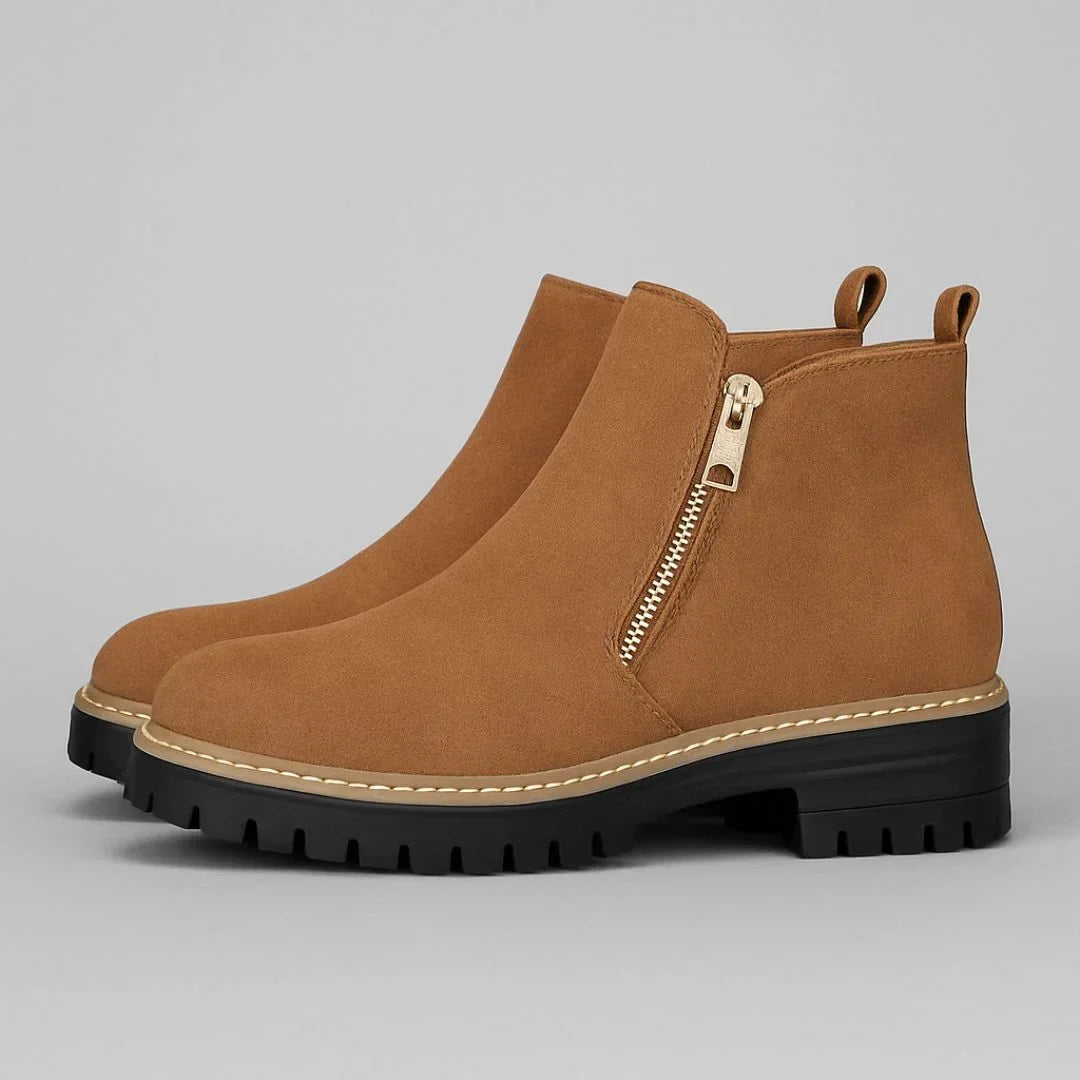 Women's Suede Side Zip Ankle Boots – Gold-Tone Zipper