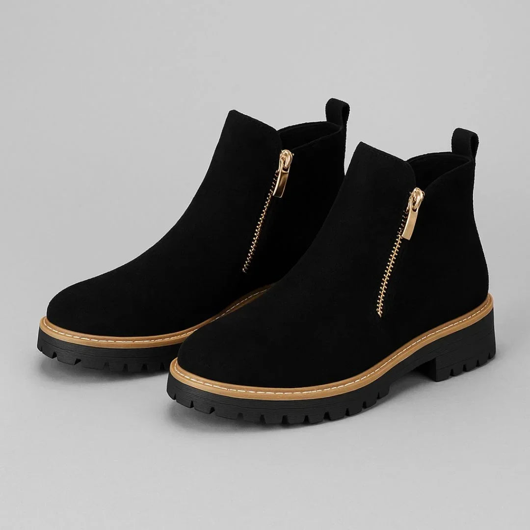 Women's Suede Side Zip Ankle Boots – Gold-Tone Zipper