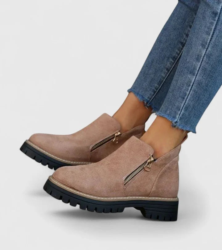 Women's Suede Side Zip Ankle Boots – Chunky Lug Sole