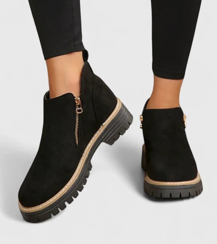 Women's Suede Side Zip Ankle Boots – Chunky Lug Sole