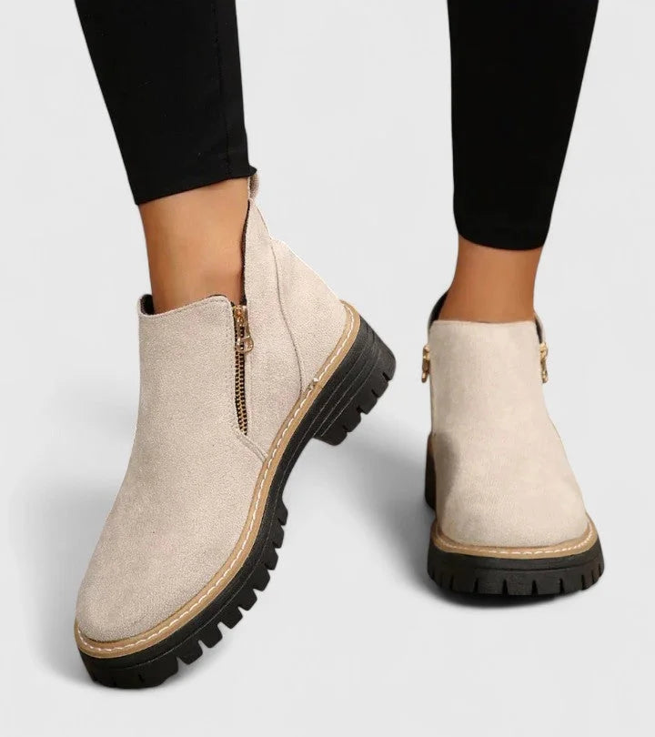 Women's Suede Side Zip Ankle Boots – Chunky Lug Sole