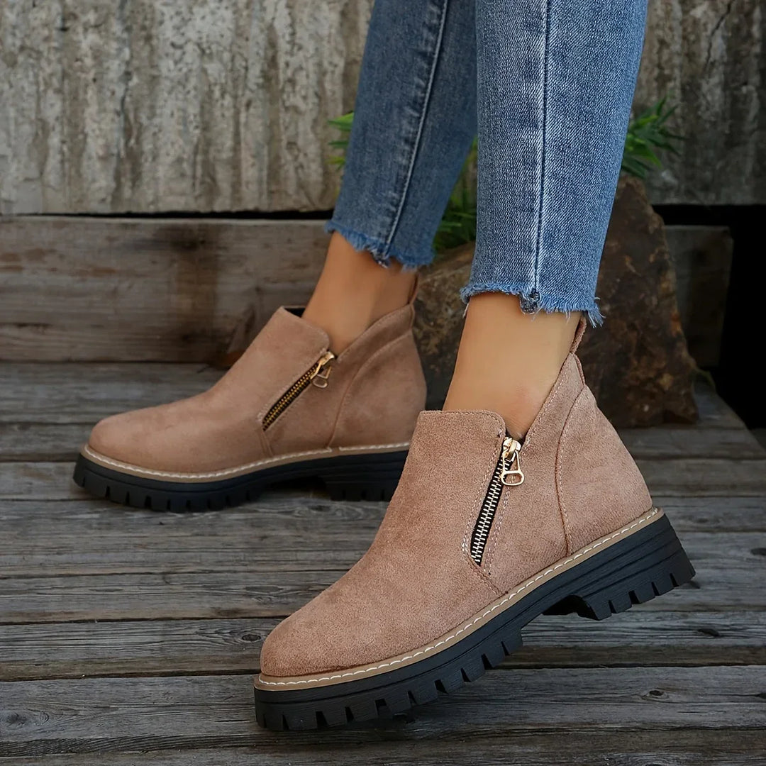 Women's Leopard Suede Side Zip Ankle Boots – Chunky Lug Sole