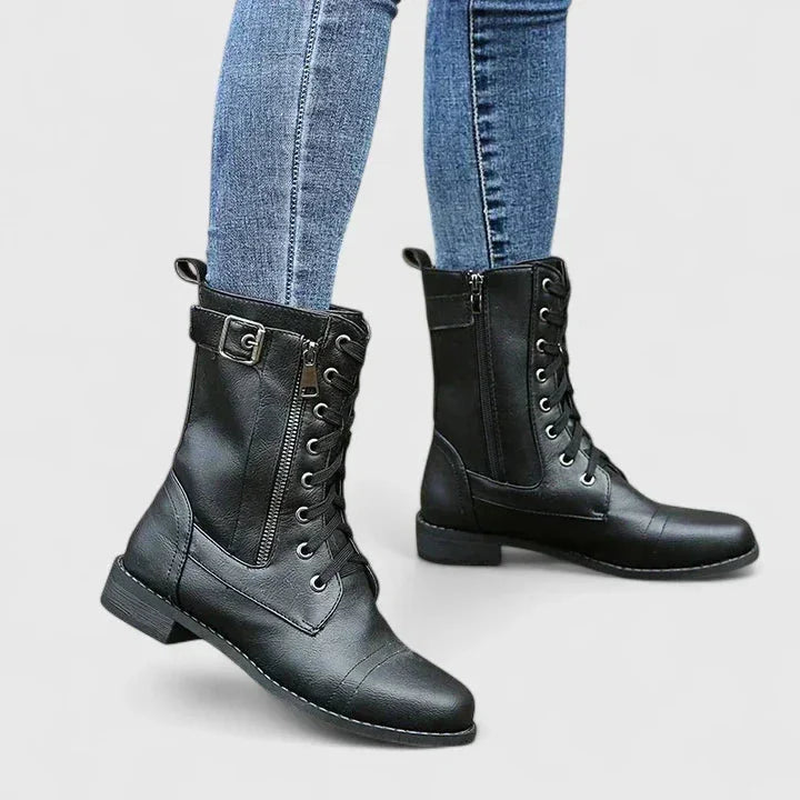 Women's Faux Leather Lace-Up Ankle Boots – Side Zip