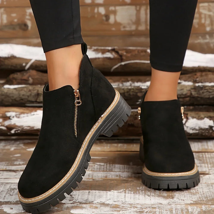 Women's Leopard Suede Side Zip Ankle Boots – Chunky Lug Sole