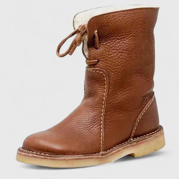 Women's Faux Leather Lace-Up Ankle Boots – Sherpa Lining