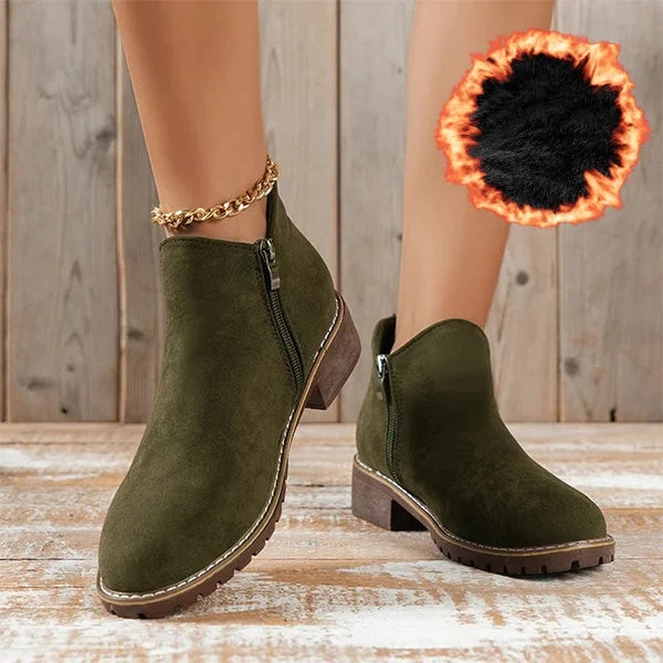 Women's Suede Side Zip Ankle Boots – Warm Lining