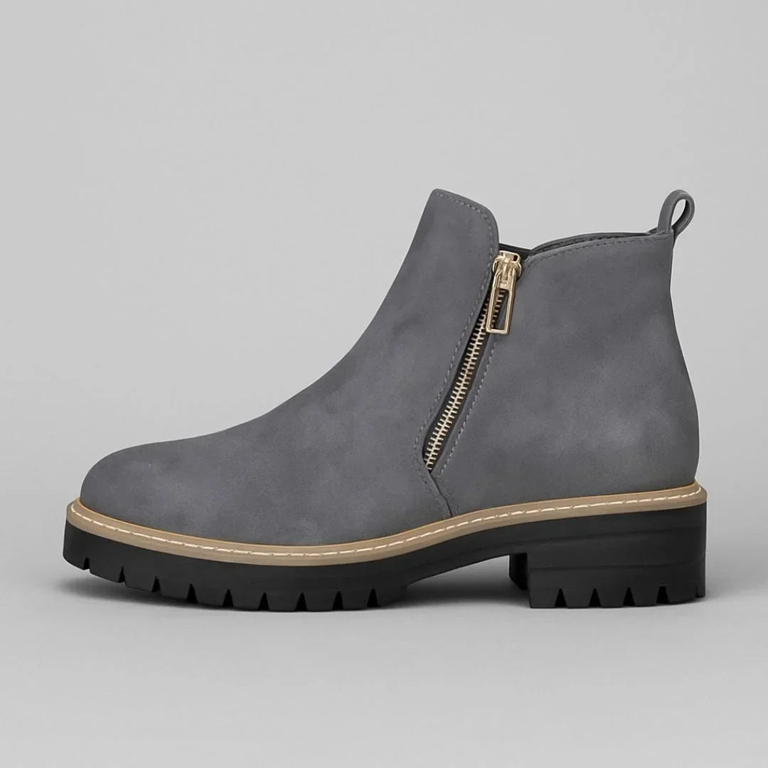Women's Suede Side Zip Ankle Boots – Gold-Tone Zipper