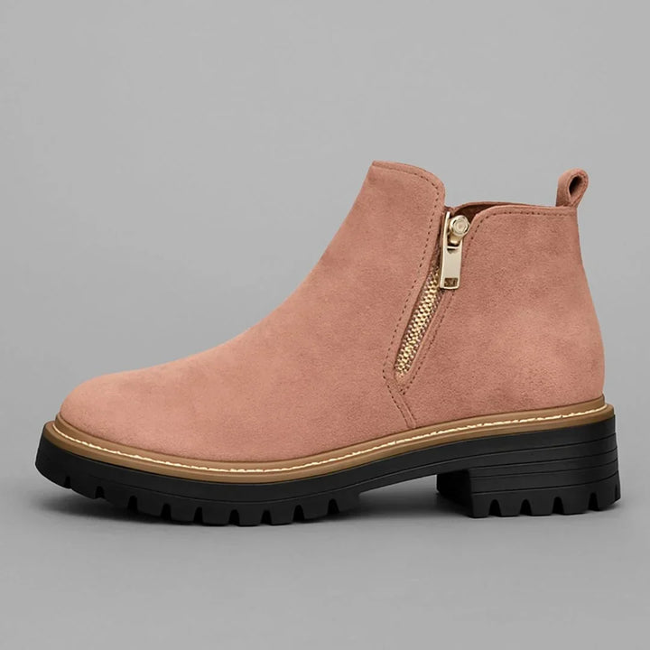 Women's Suede Side Zip Ankle Boots – Gold-Tone Zipper