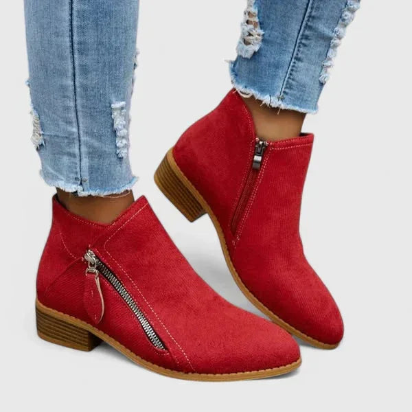 Women's Suede Side Zip Ankle Boots – Low Block Heel