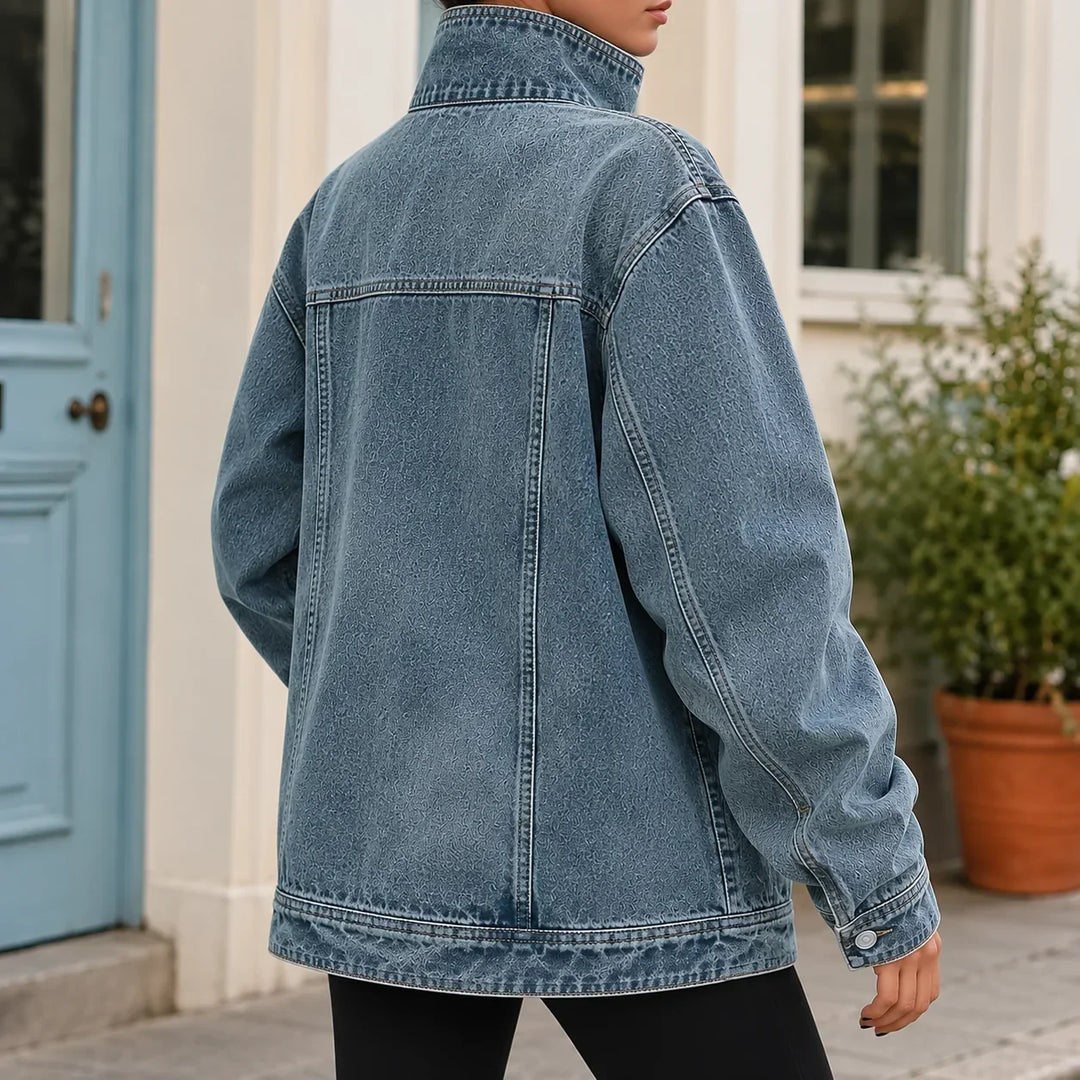 Women's Oversized Denim Jacket Asymmetric Button Front