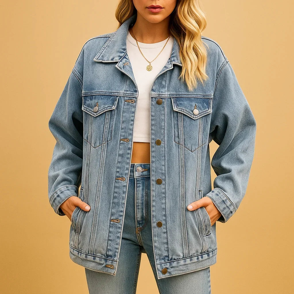 Women's Oversized Denim Jacket – Gold Hardware