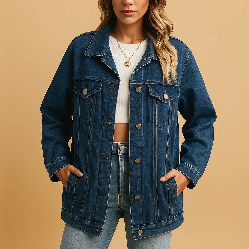 Women's Oversized Denim Jacket – Gold Hardware